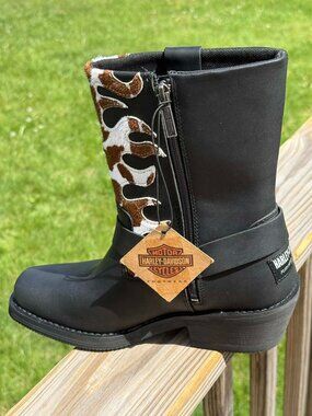 Harley Davidson Moto Boots Cowhide Flame Western Bikercore Y2K womens 10 (3305)